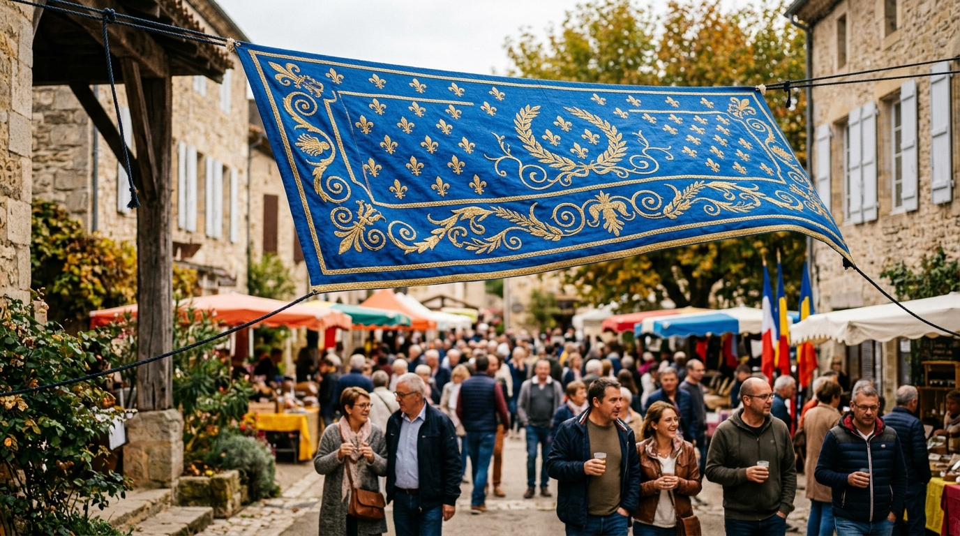 Bannière associative ATOUT A Z'ARTS 34 sur le terrain lors d'une manifestation publique